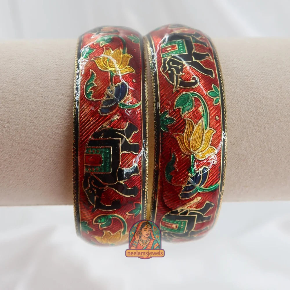 Red Elephant/Yellow Lotus Meenakari Kada 2.6