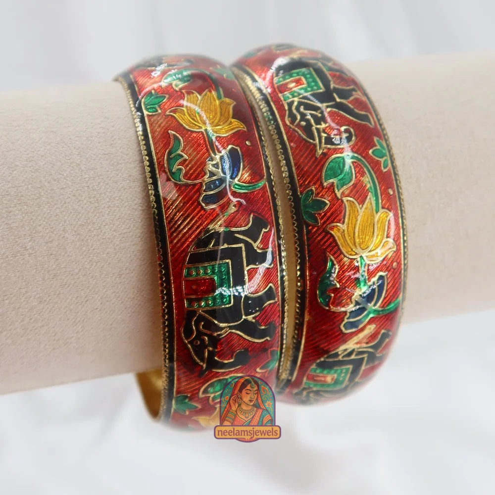 Red Elephant/Yellow Lotus Meenakari Kada 2.6