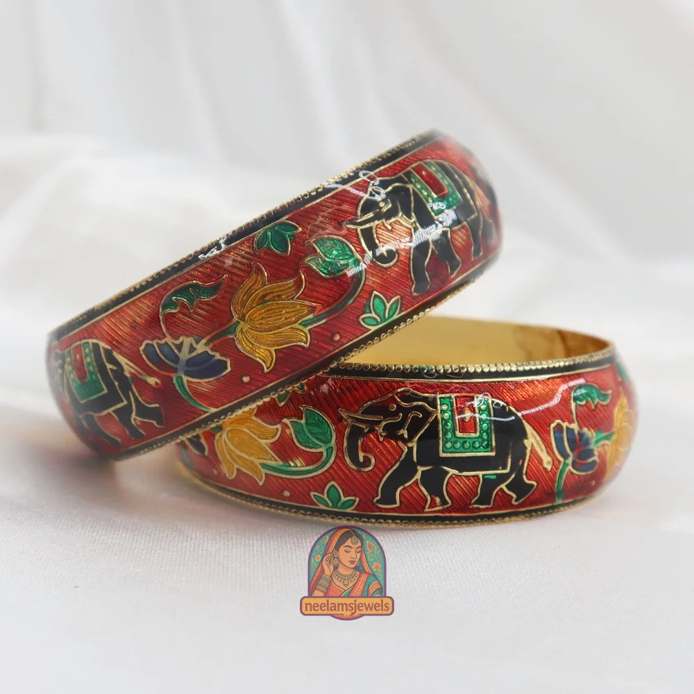 Red Elephant/Yellow Lotus Meenakari Kada 2.6