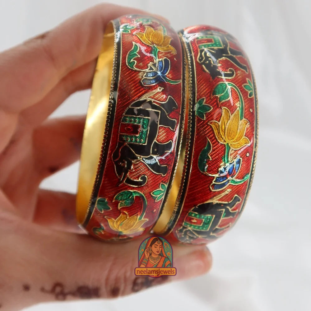 Red Elephant/Yellow Lotus Meenakari Kada 2.6