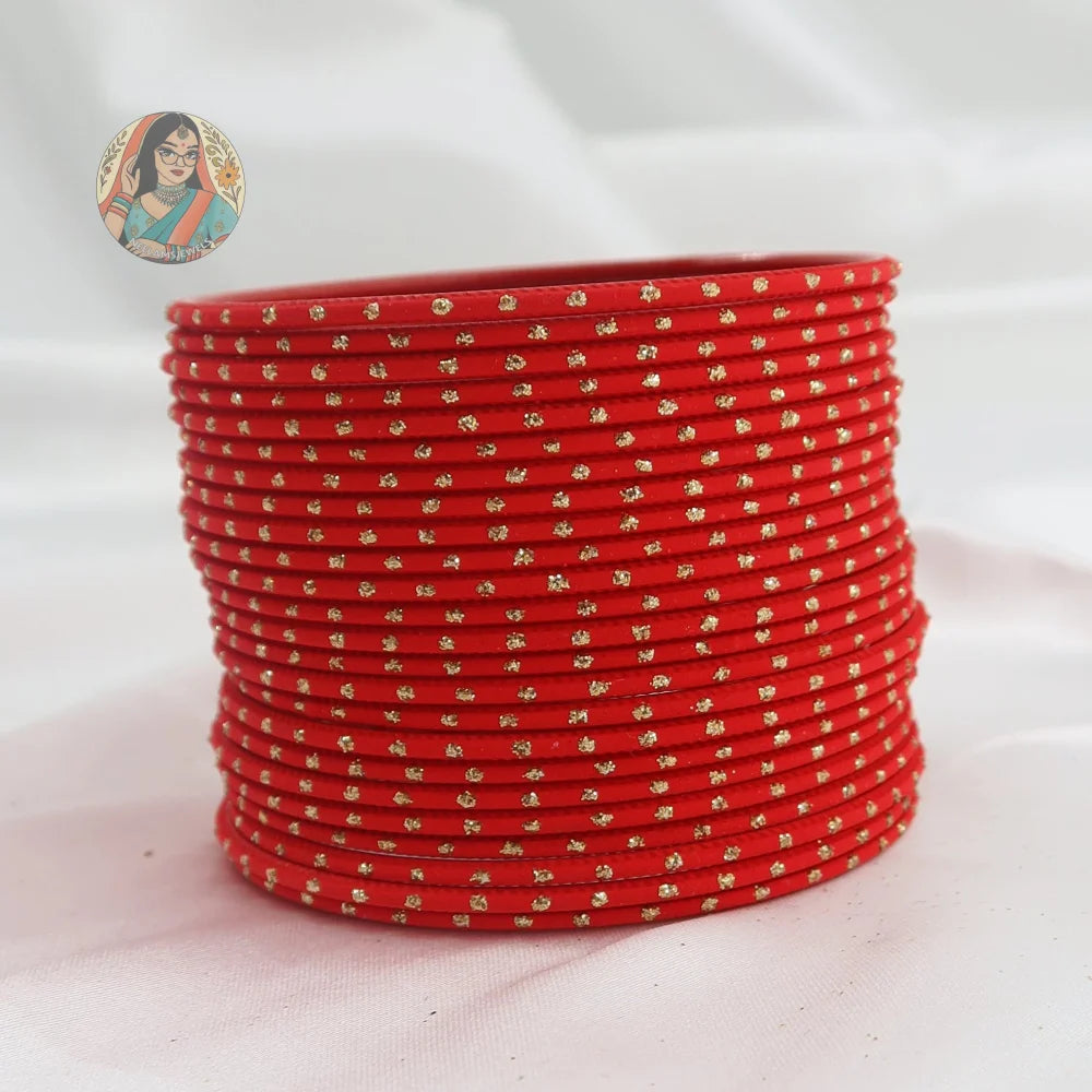 ’Red’ Matte Gold Dotted Bangle Set