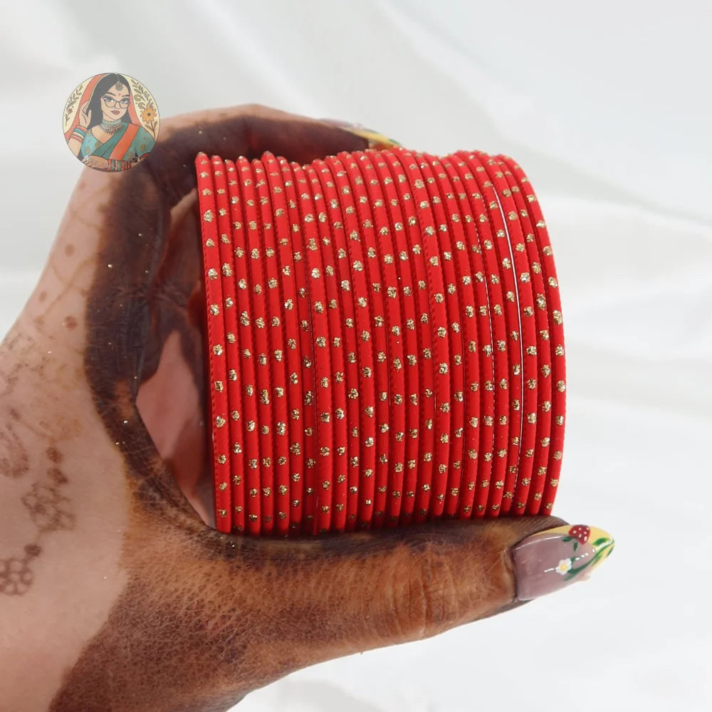 ’Red’ Matte Gold Dotted Bangle Set