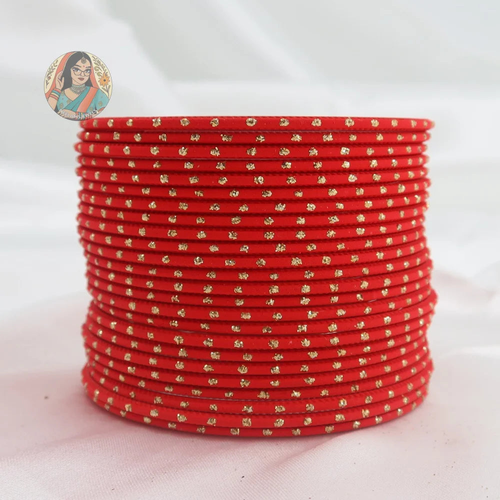 ’Red’ Matte Gold Dotted Bangle Set