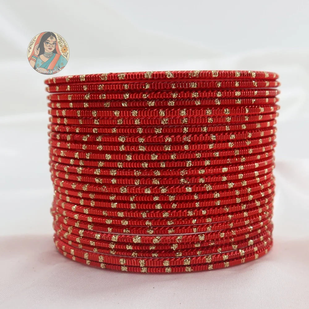 ’Red’ Shiny Gold Dotted Bangle Set