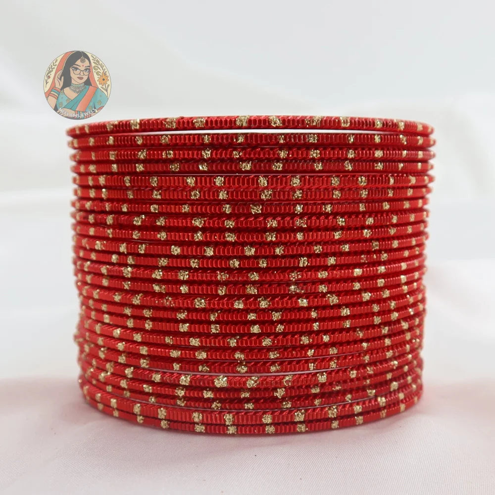 ’Red’ Shiny Gold Dotted Bangle Set
