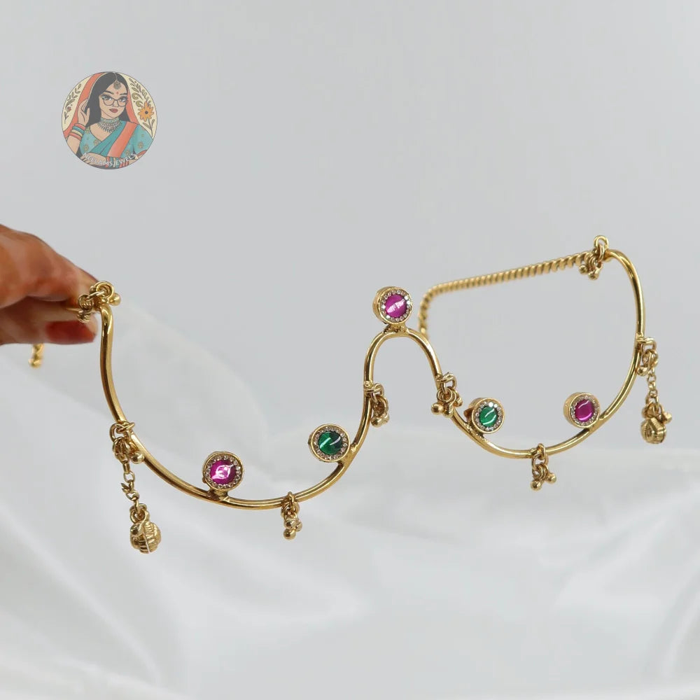 Ridhi Gold Facelet - Green/Pink