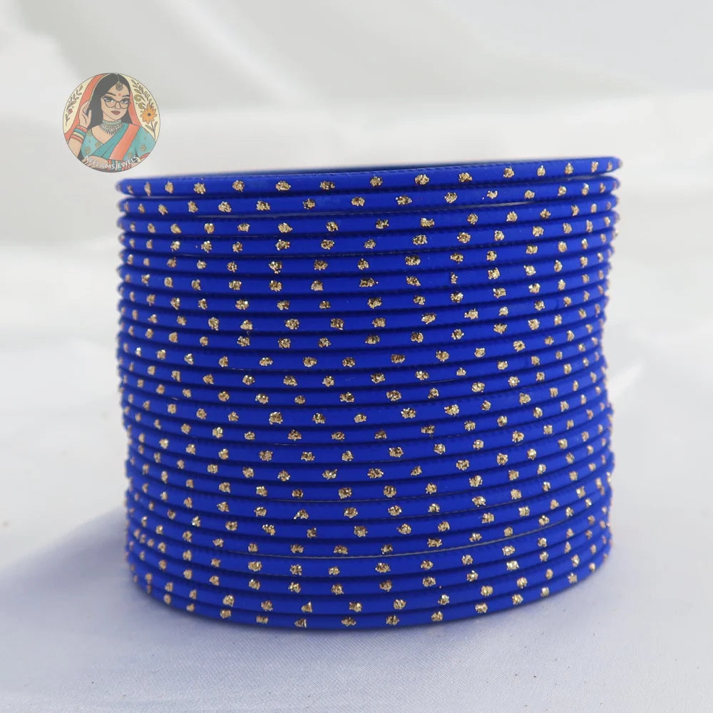 ’Royal Blue’ Matte Gold Dotted Bangle Set
