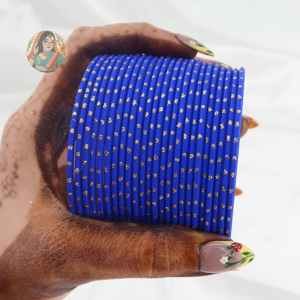 ’Royal Blue’ Matte Gold Dotted Bangle Set