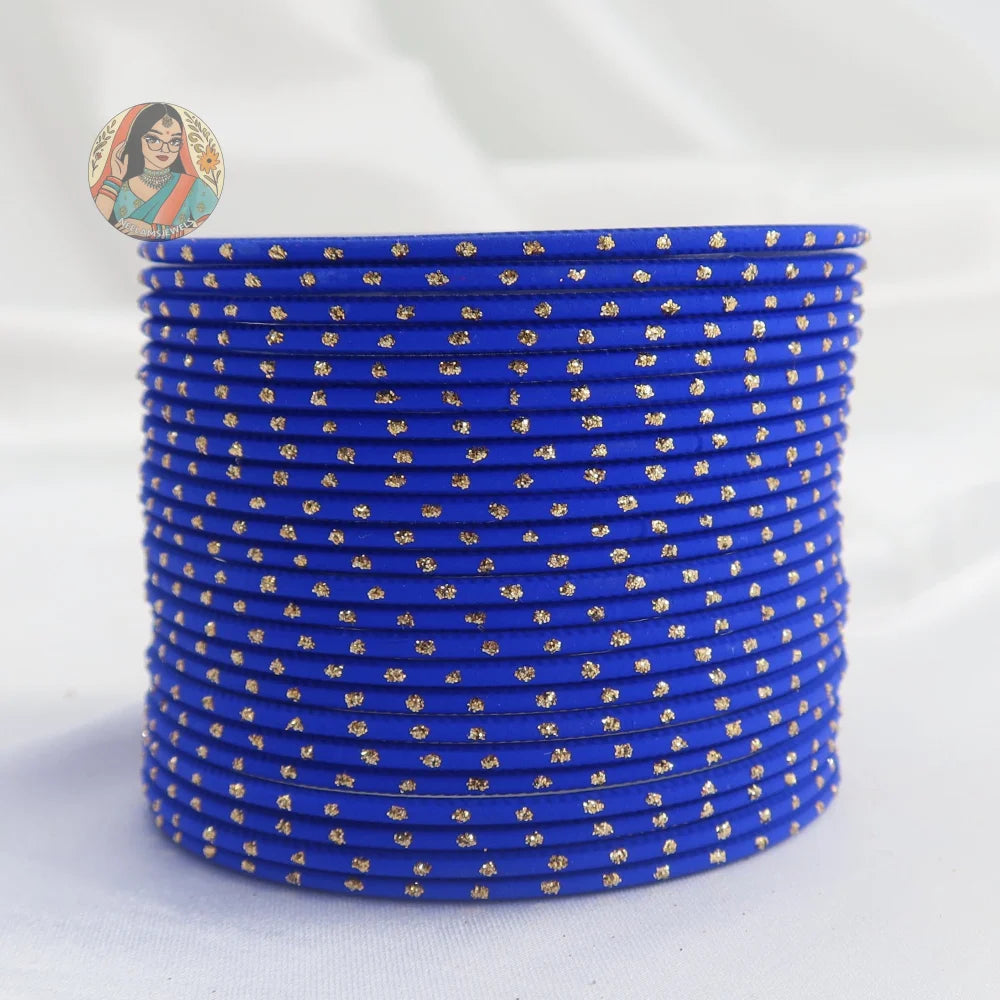 ’Royal Blue’ Matte Gold Dotted Bangle Set