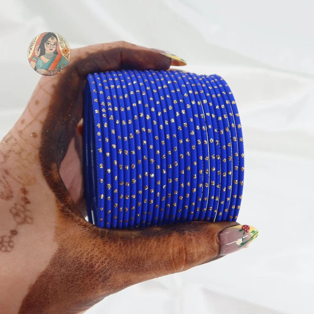’Royal Blue’ Matte Gold Dotted Bangle Set