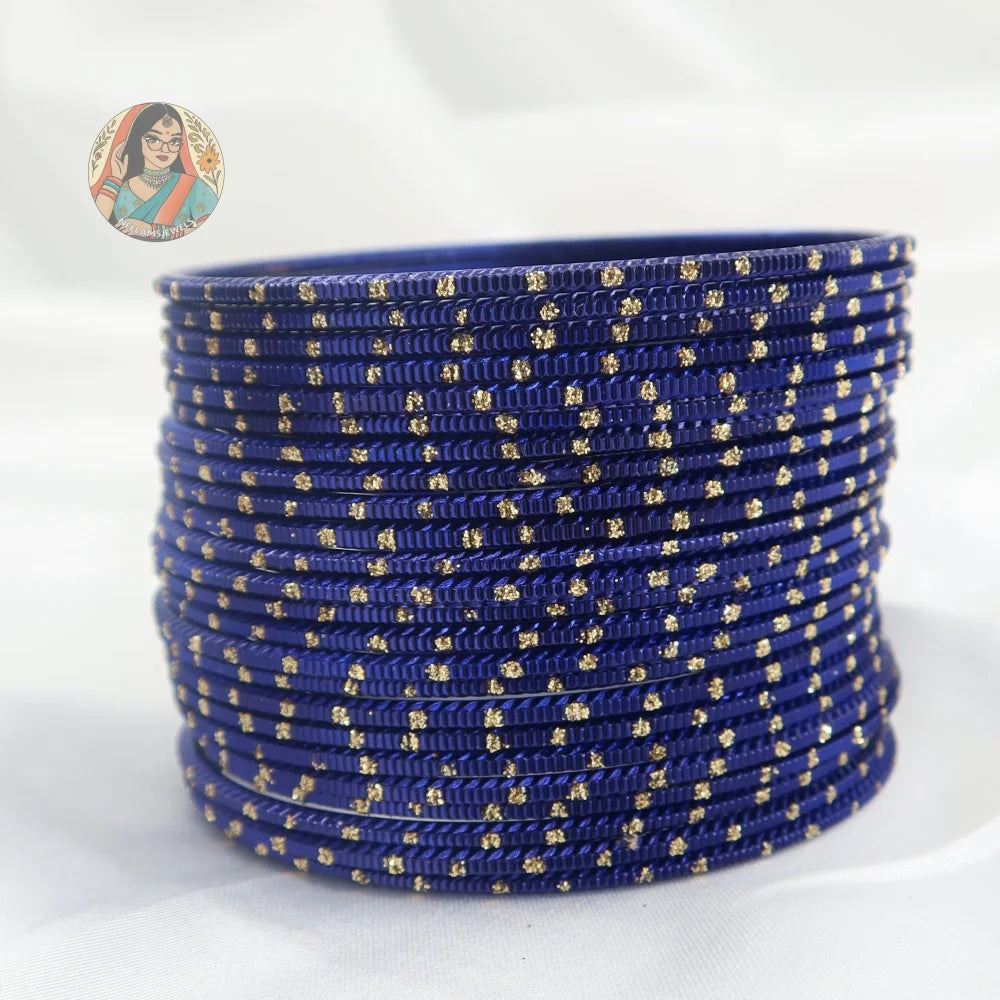 ’Royal Blue’ Metallic Gold Dotted Bangle Set