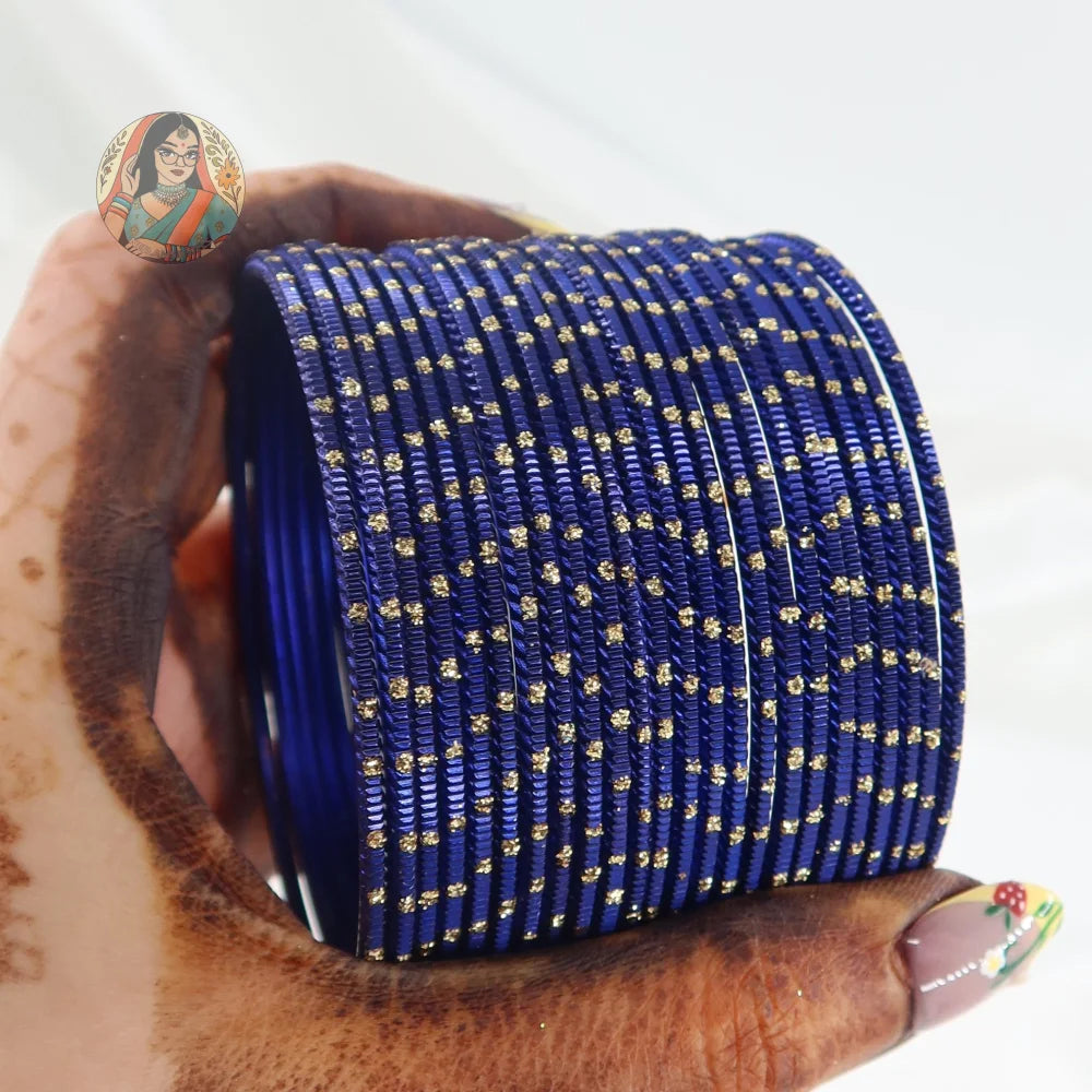 ’Royal Blue’ Metallic Gold Dotted Bangle Set