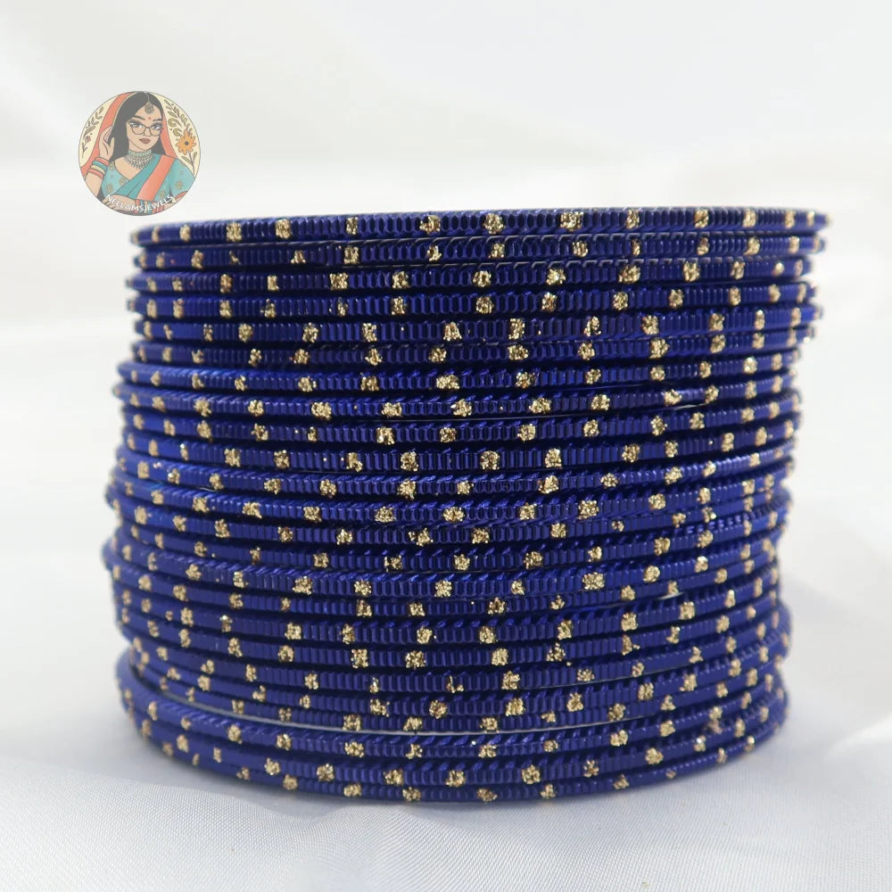 ’Royal Blue’ Metallic Gold Dotted Bangle Set