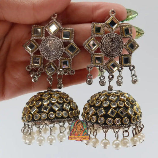 Royal Mirrorwork Pearl Jhumkas