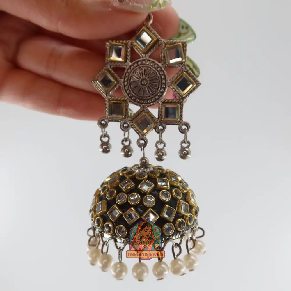 Royal Mirrorwork Pearl Jhumkas