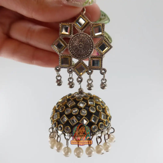 Royal Mirrorwork Pearl Jhumkas