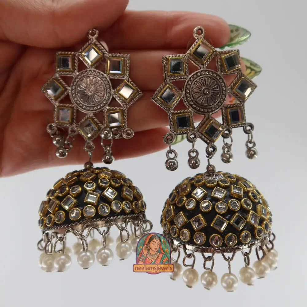 Royal Mirrorwork Pearl Jhumkas