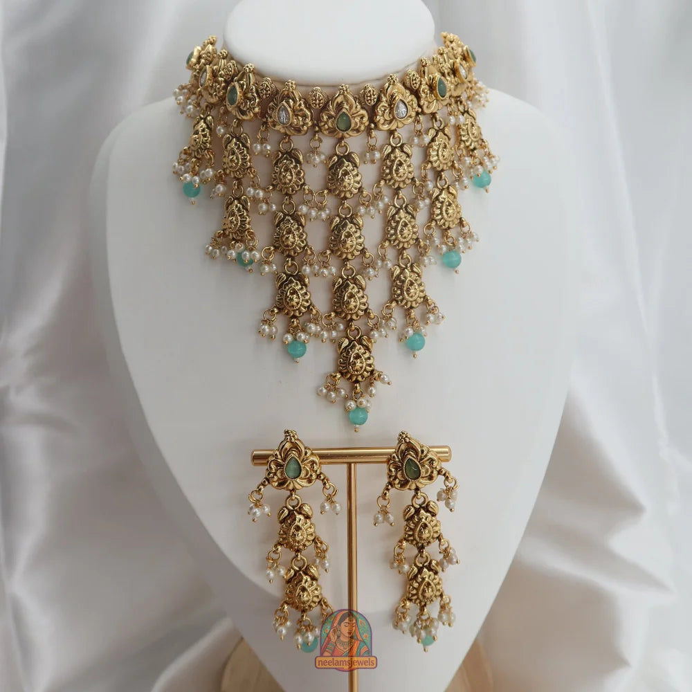 Saba Waterfall Necklace Set (Mint)