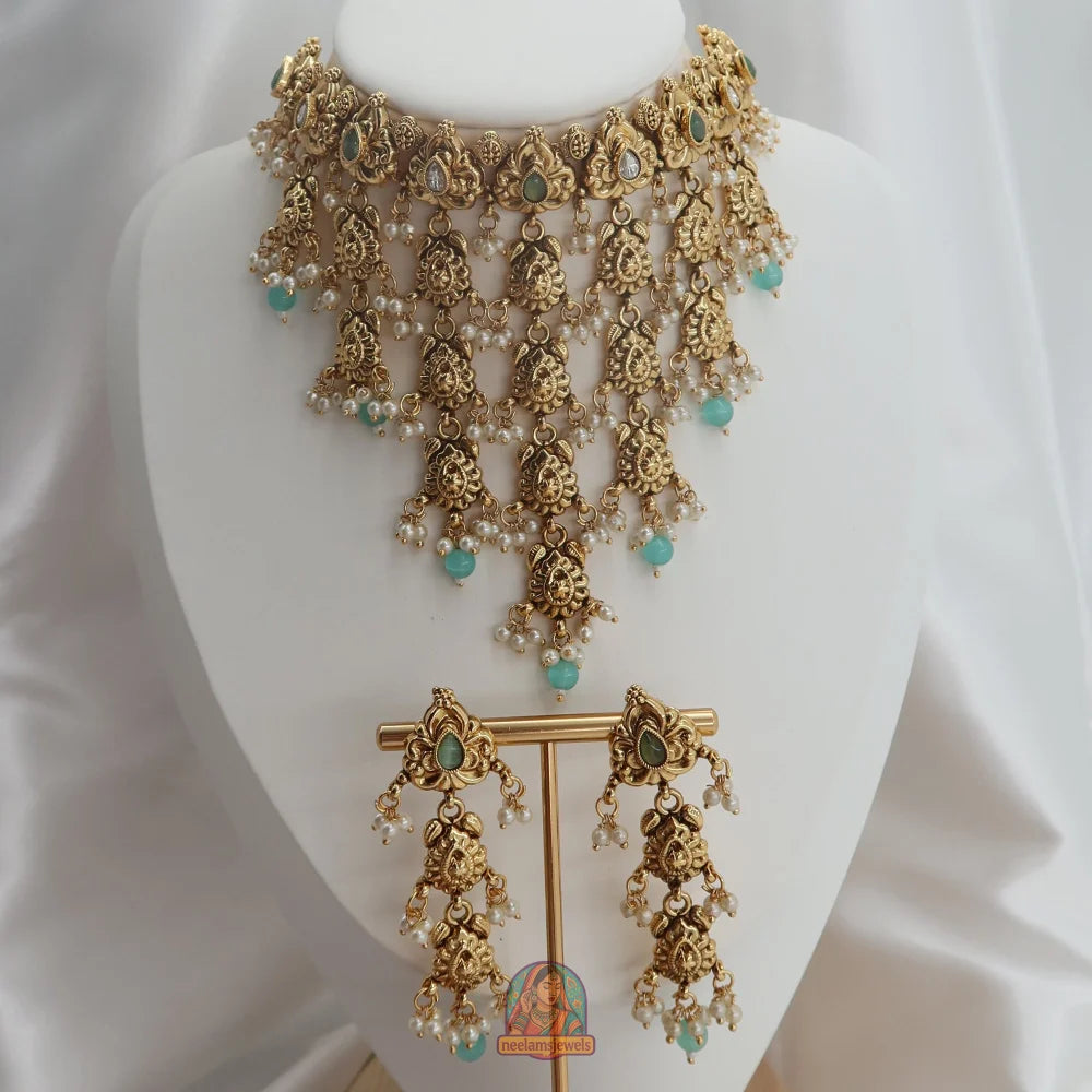 Saba Waterfall Necklace Set (Mint)