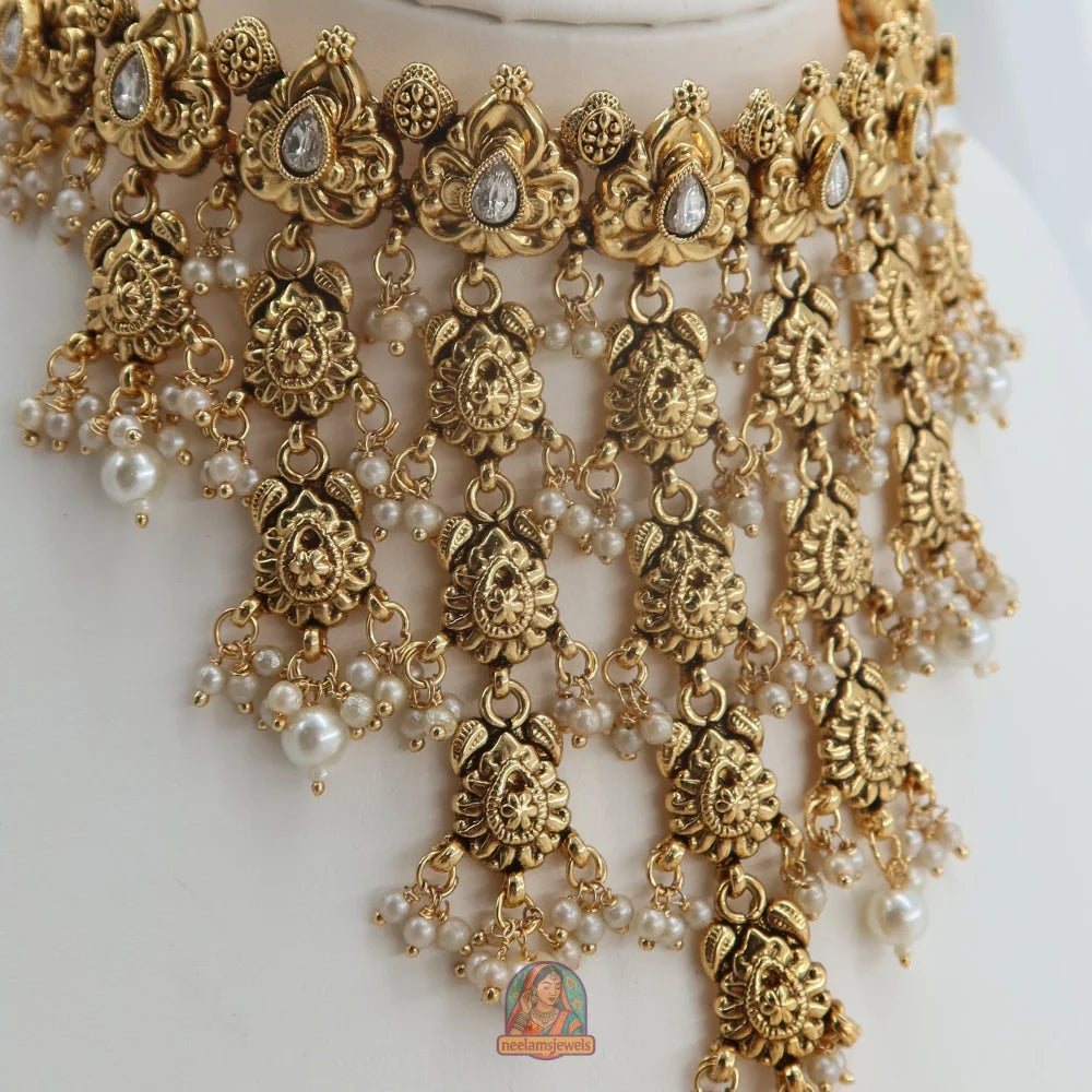 Saba Waterfall Necklace Set (White)