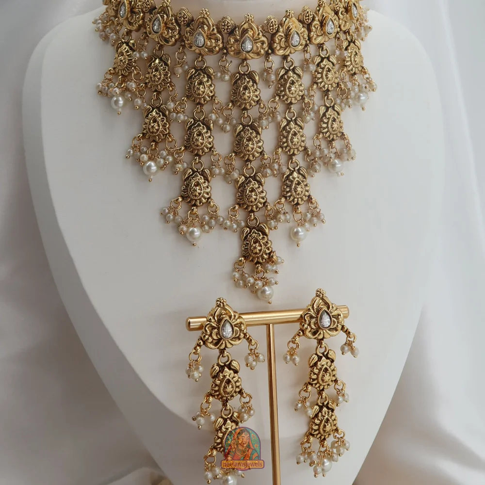 Saba Waterfall Necklace Set (White)