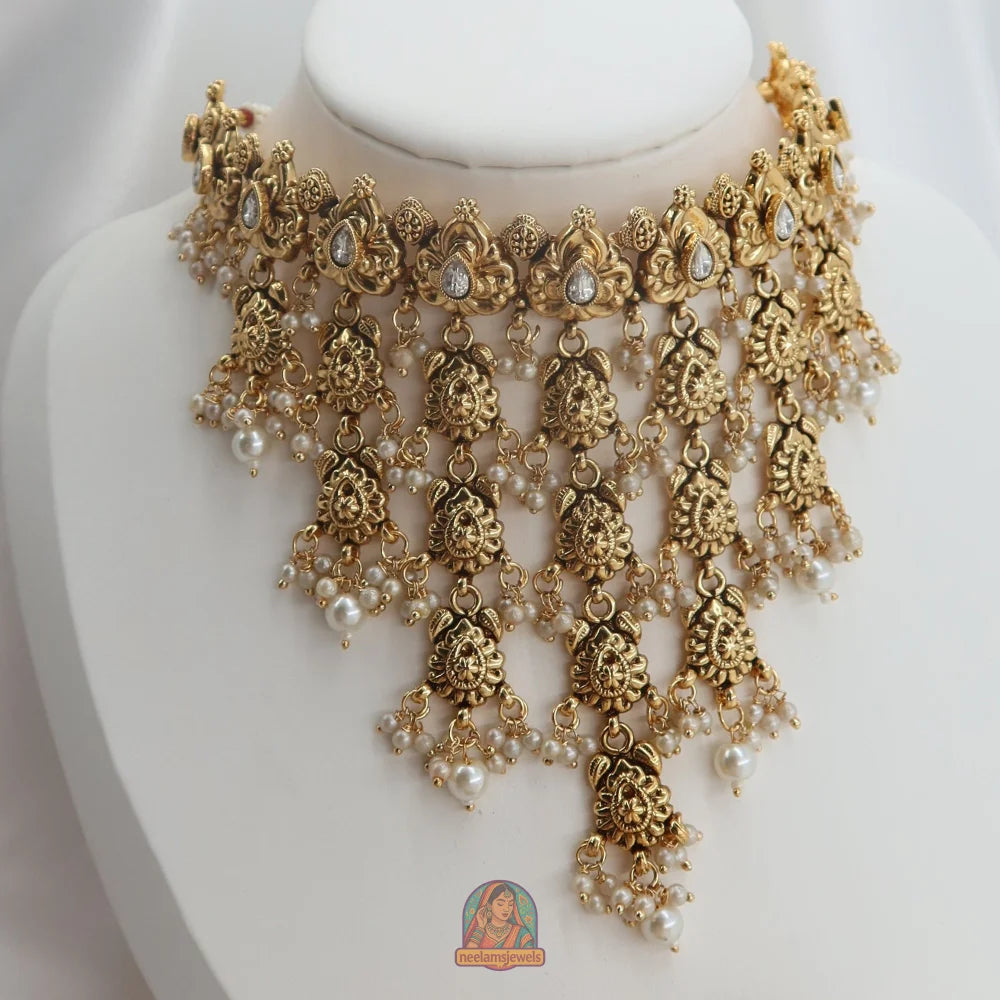 Saba Waterfall Necklace Set (White)
