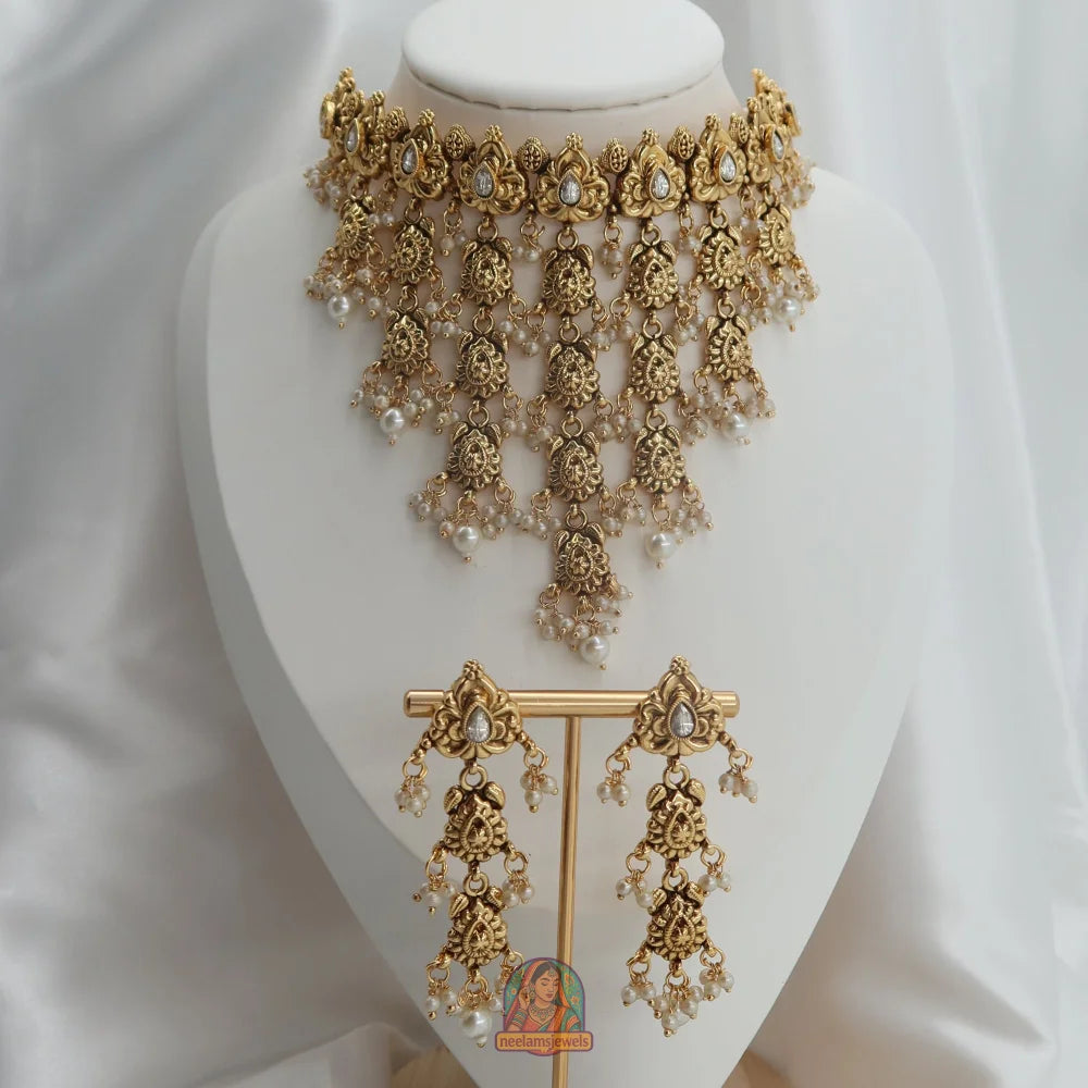 Saba Waterfall Necklace Set (White)
