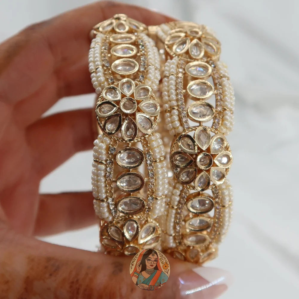 Sanjana Golden Pearl AD Bangle Set