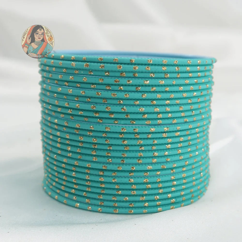 ’Sea Blue’ Matte Gold Dotted Bangle Set