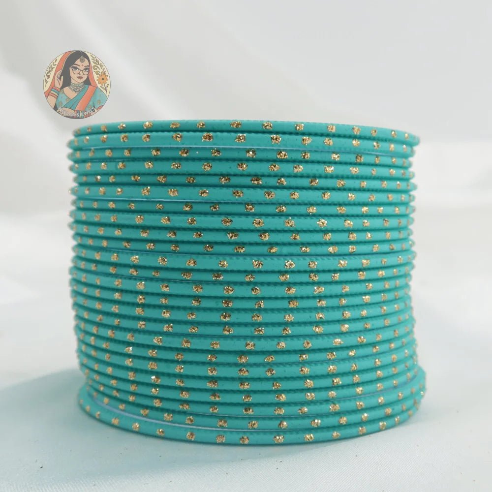 ’Sea Blue’ Matte Gold Dotted Bangle Set