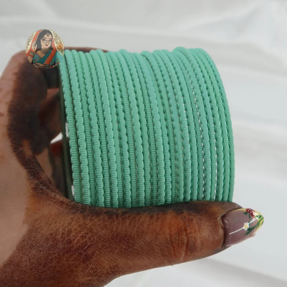 ’Sea Foam Green’ Matte Textured Ridged Bangle Set