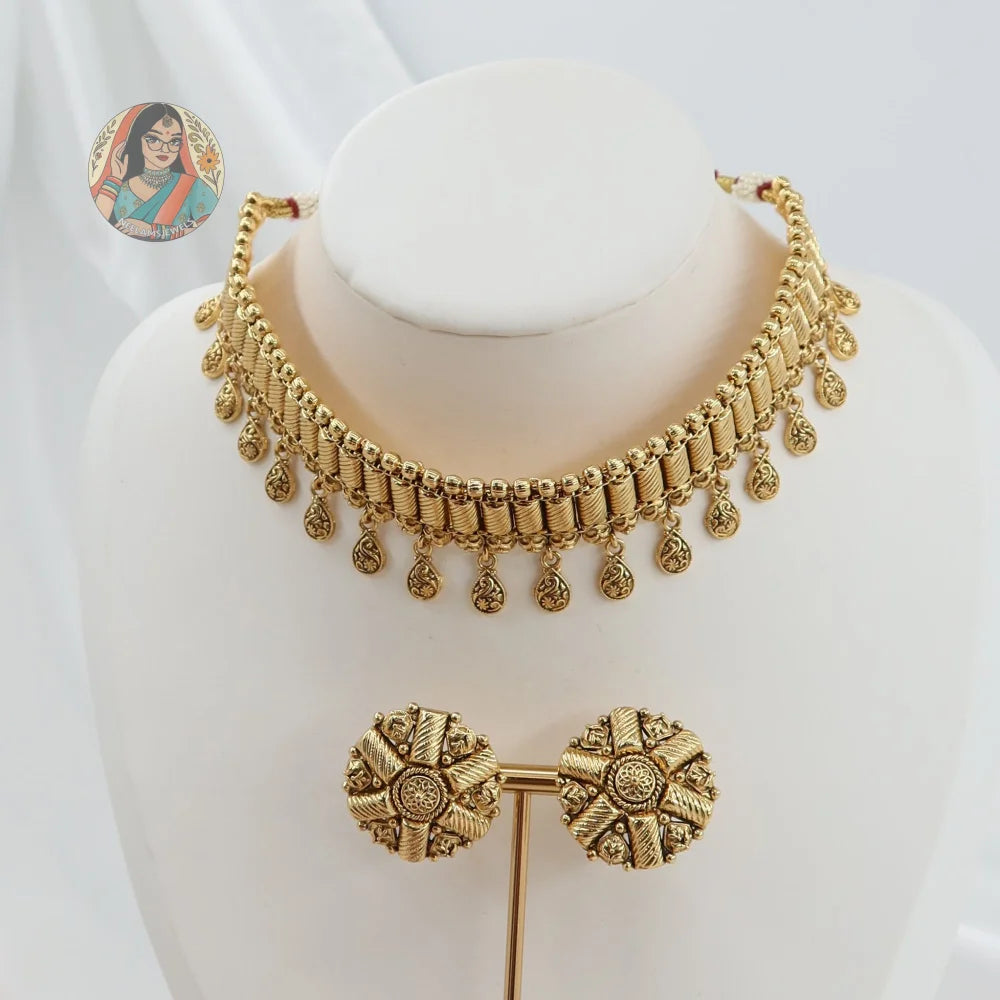 Shazana Gold Choker Necklace Set