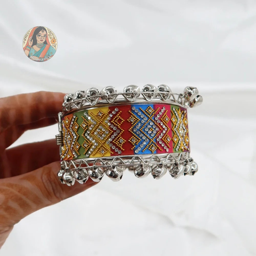 Silver Adjustable Beadwork Kada - D