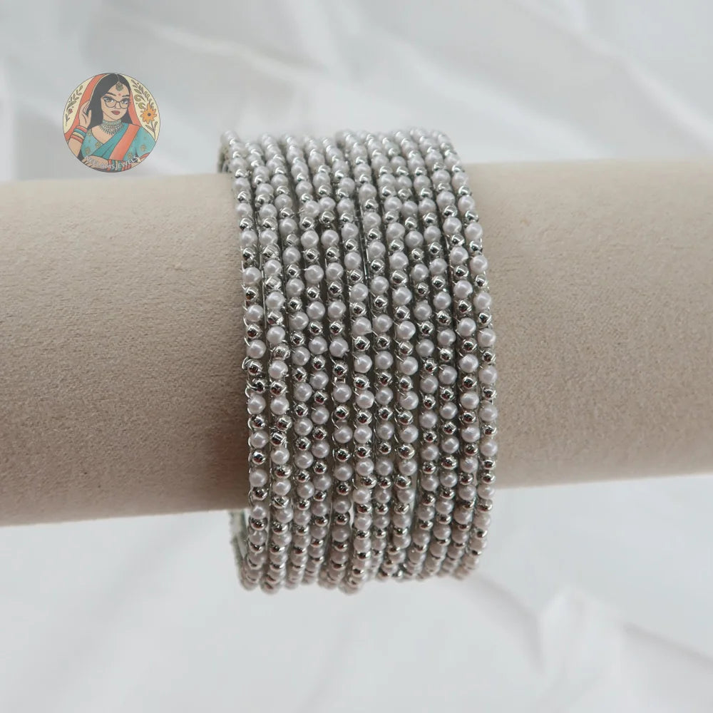 Silver-Base Pearl/Silver Moti Bangles