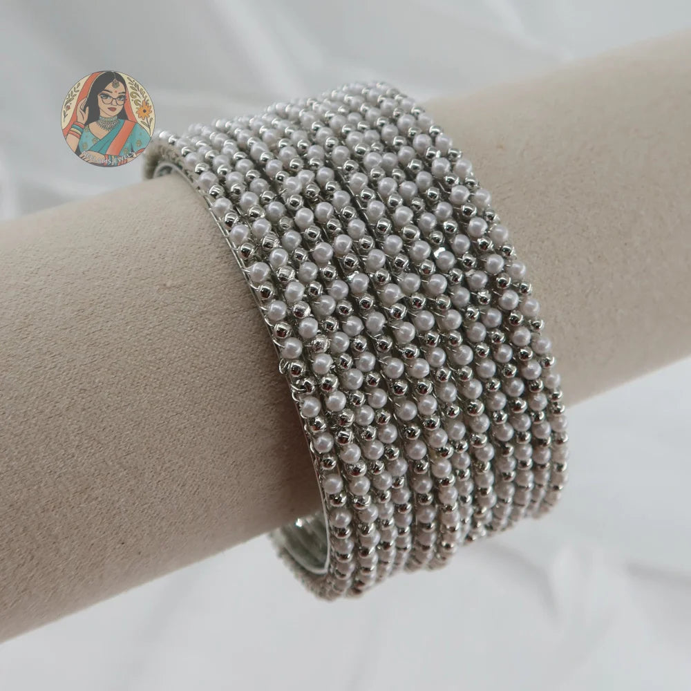 Silver-Base Pearl/Silver Moti Bangles