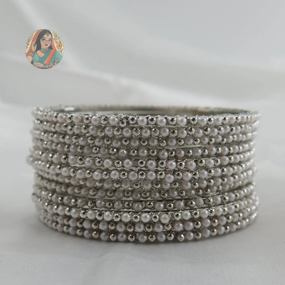 Silver-Base Pearl/Silver Moti Bangles