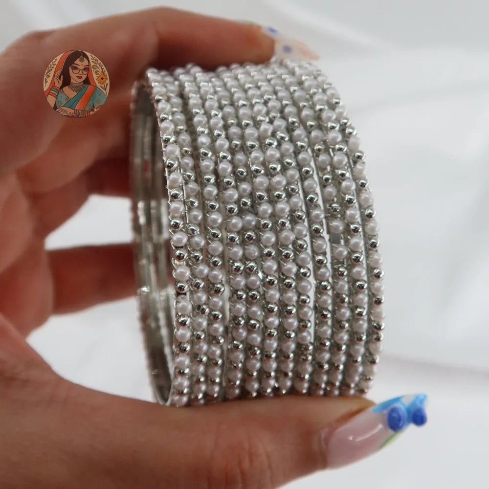 Silver-Base Pearl/Silver Moti Bangles