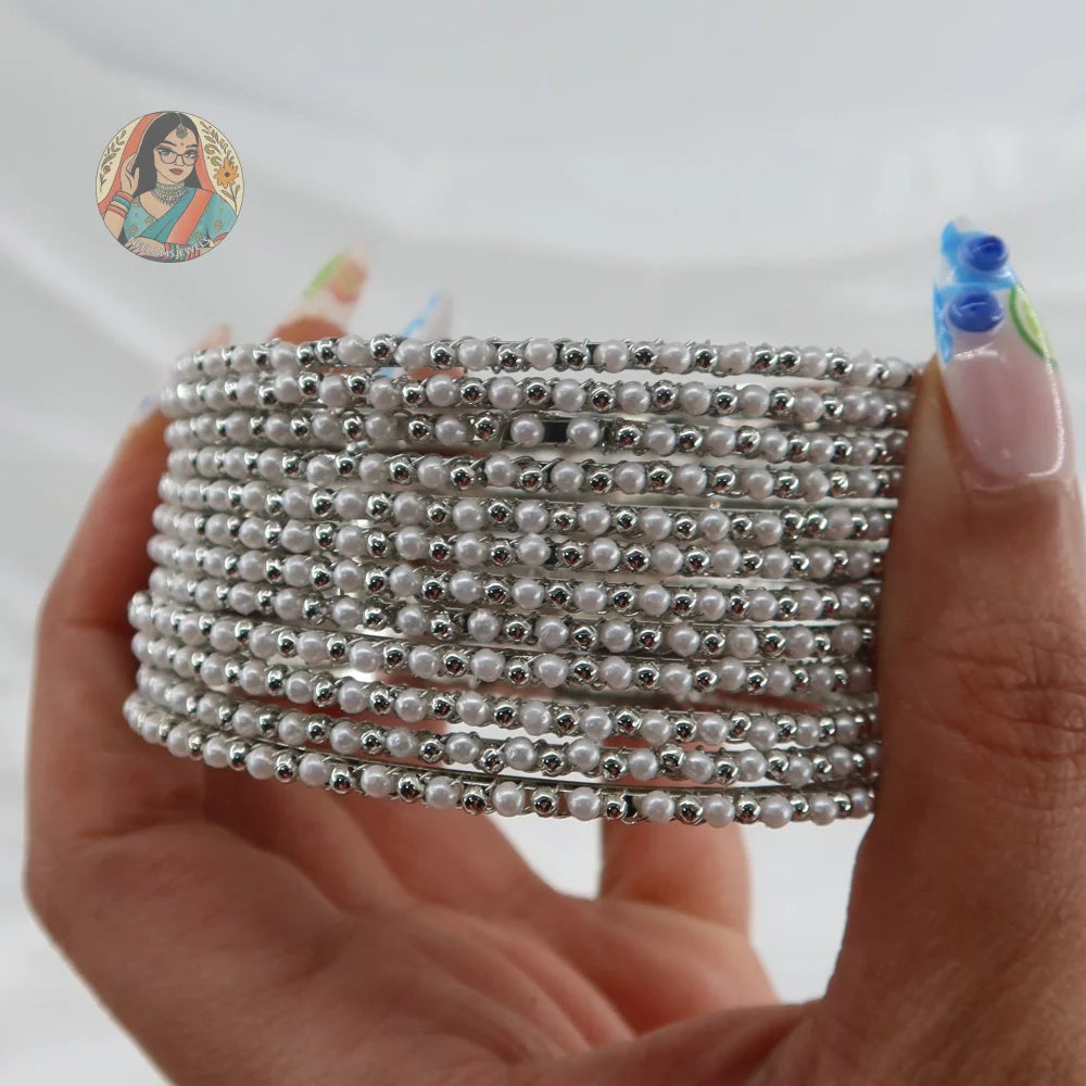 Silver-Base Pearl/Silver Moti Bangles