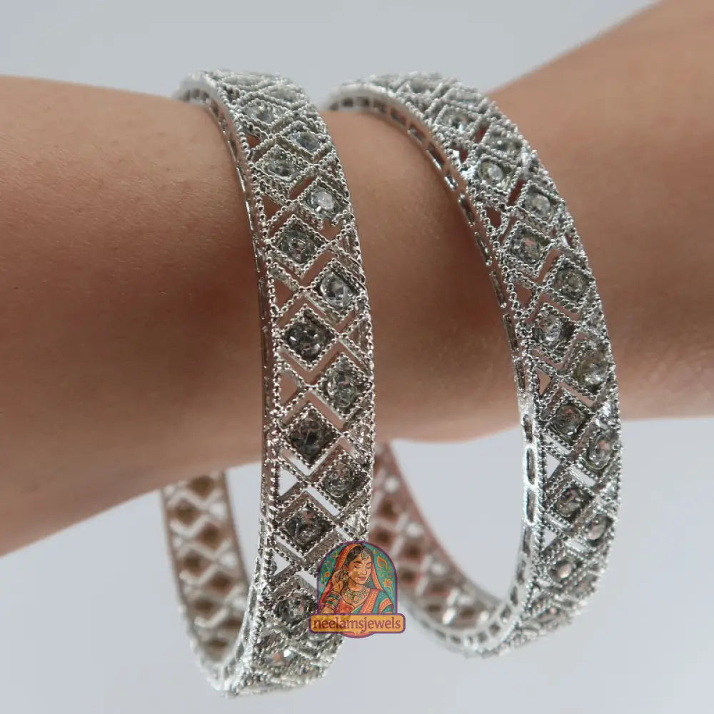 Silver Diamond Pattern Bangles