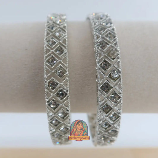 Silver Diamond Pattern Bangles