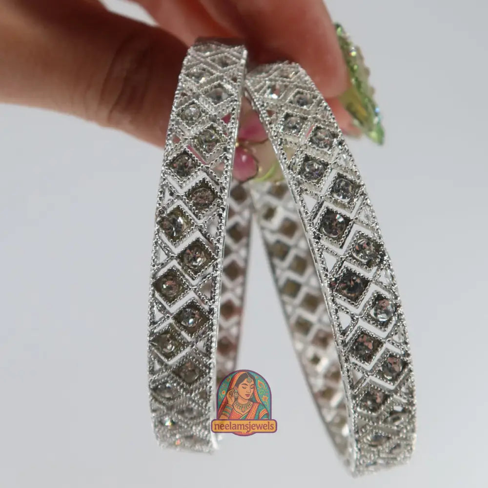 Silver Diamond Pattern Bangles