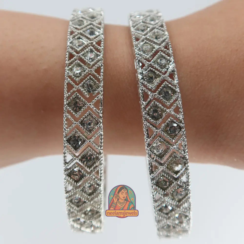 Silver Diamond Pattern Bangles