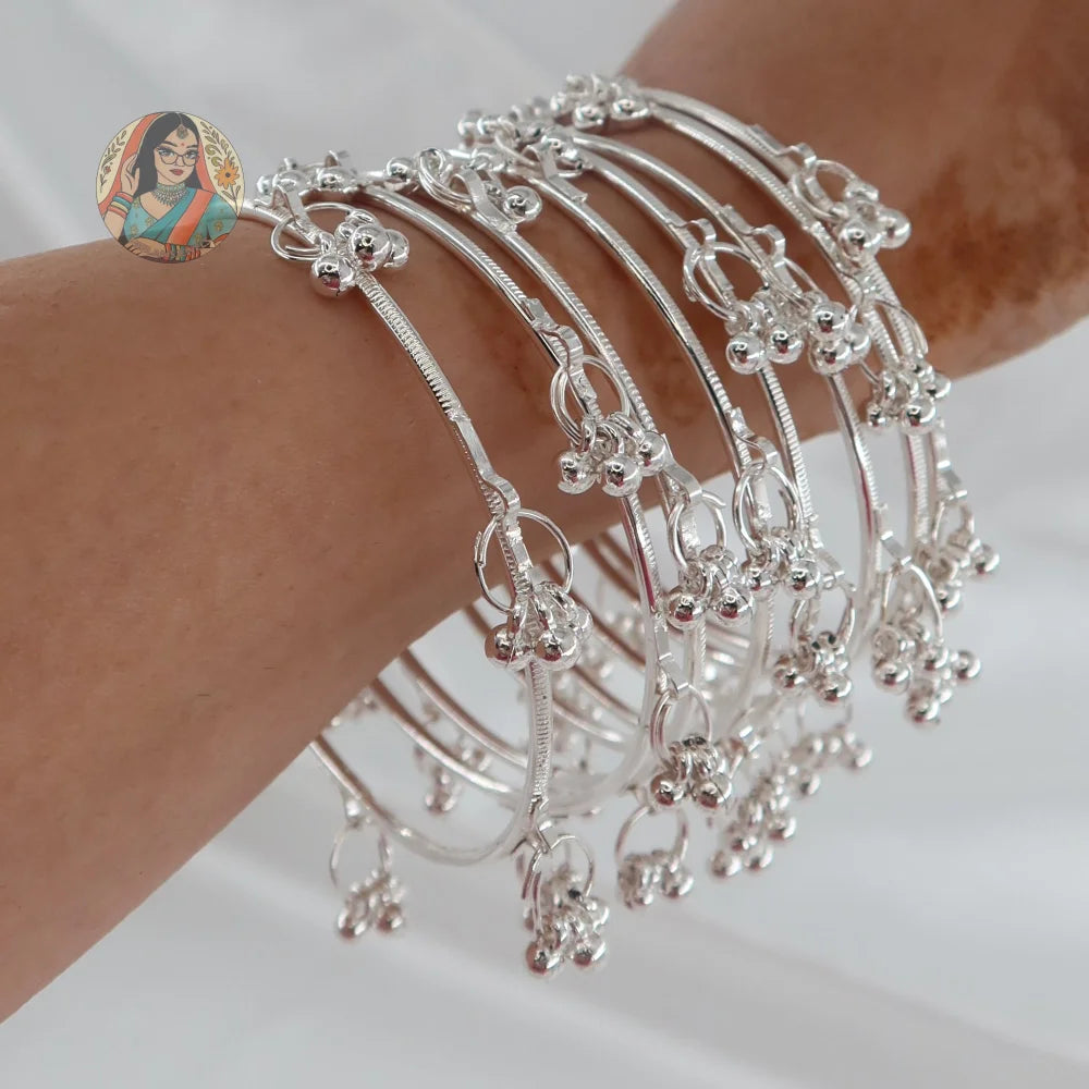Silver Ghungroo Mini Bangle Set