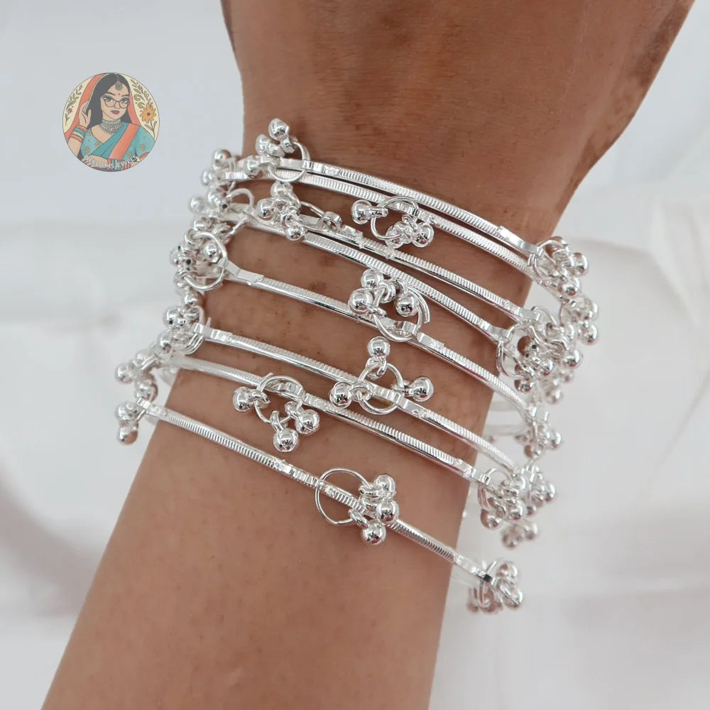 Silver Ghungroo Mini Bangle Set