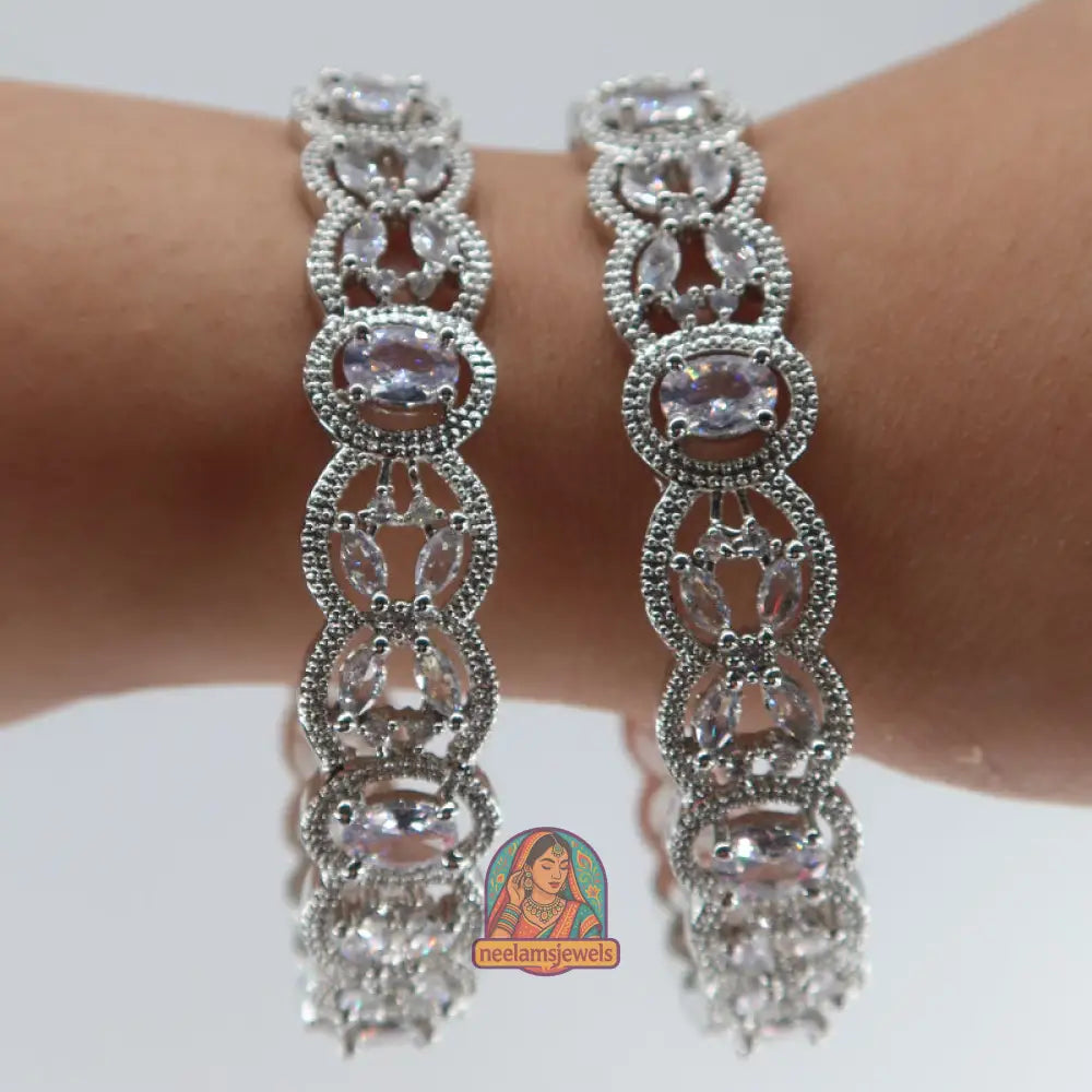 Silver Oval Stone Bangles 2.10