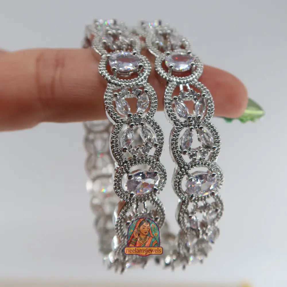 Silver Oval Stone Bangles 2.10