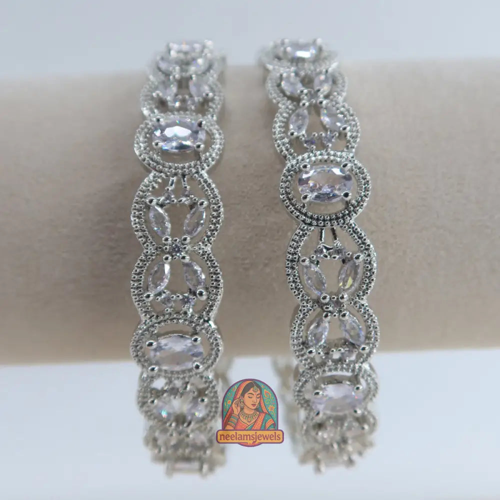 Silver Oval Stone Bangles 2.10