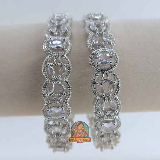 Silver Oval Stone Bangles 2.10