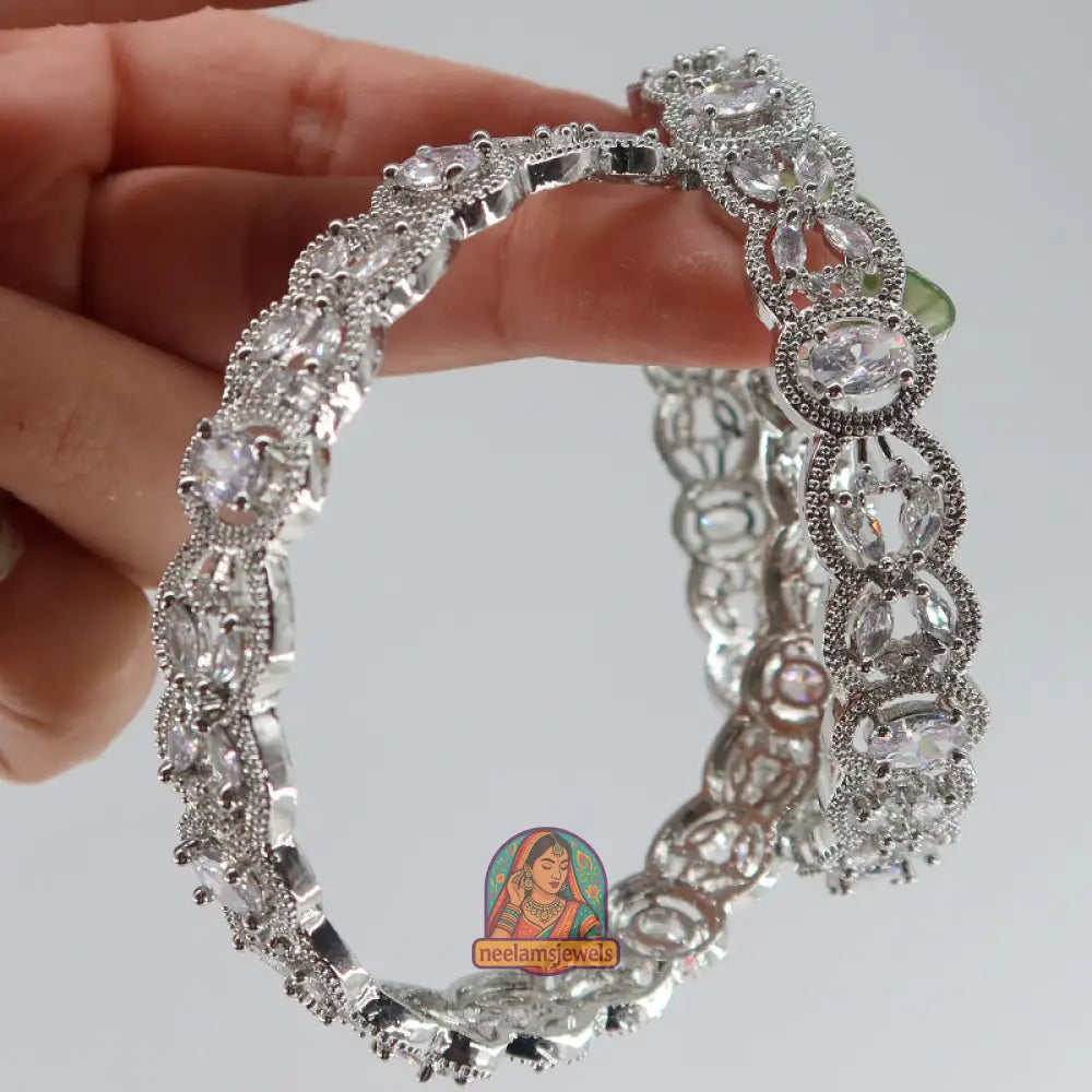 Silver Oval Stone Bangles 2.10