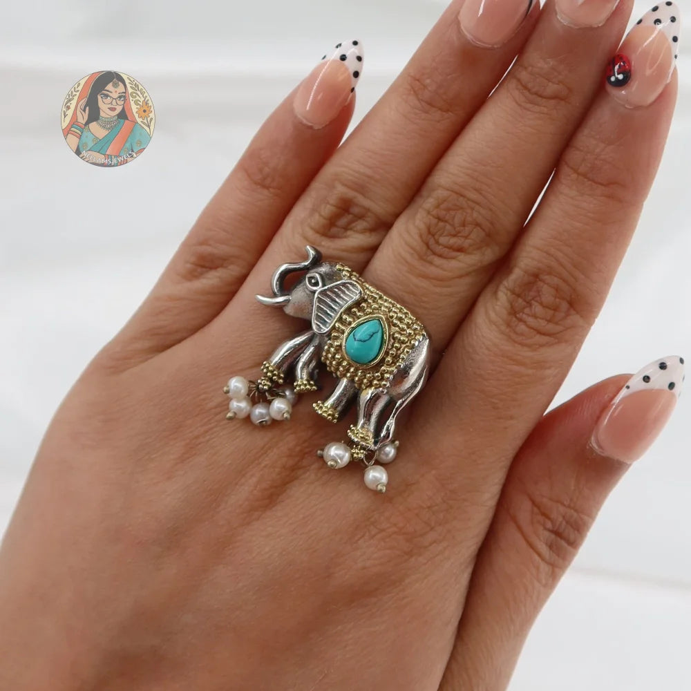 Silver Oxidized Elephant Ring - D